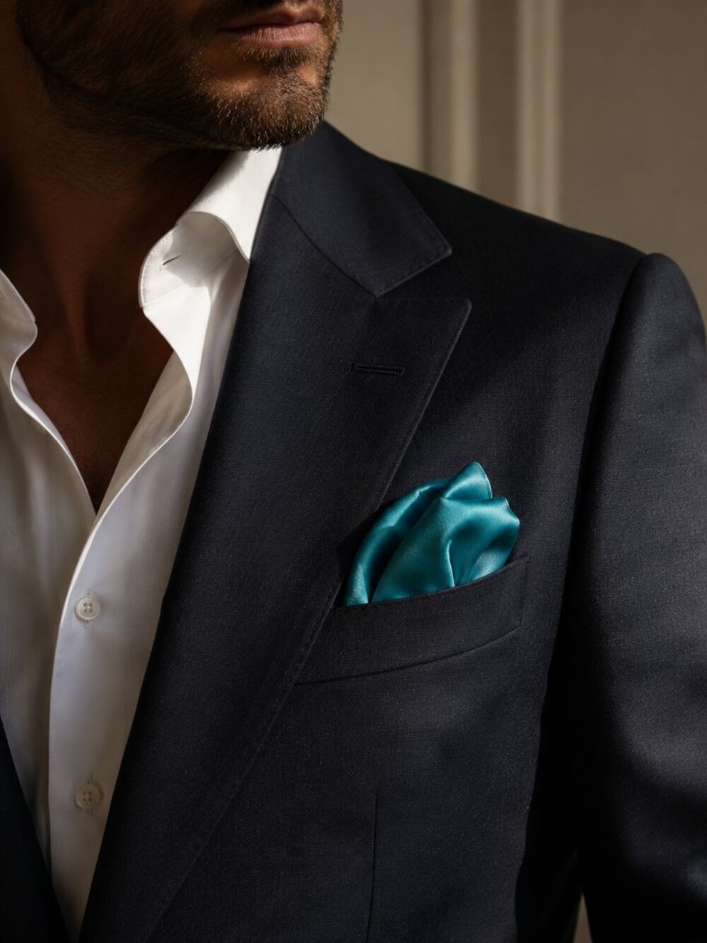 HOLT RENFREW | Teal 100% Silk Pocket Square